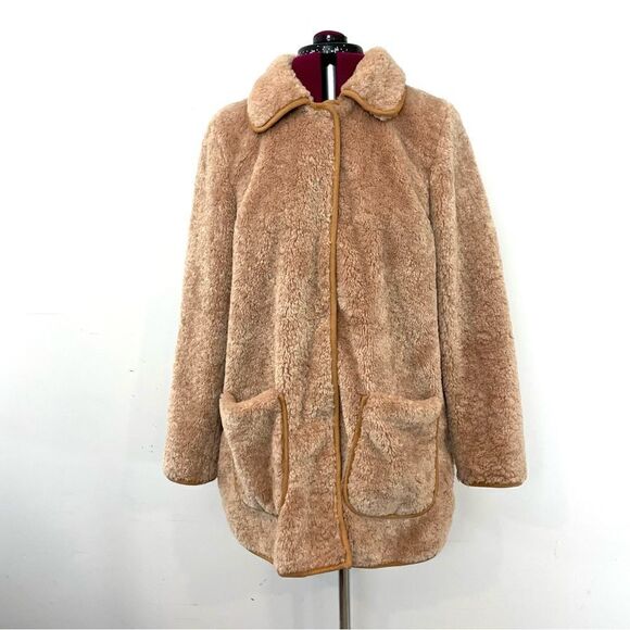 Anthropologie Brown Super Comfy Soft Teddy Coat S Relaxed Fit - Picture 5 of 15